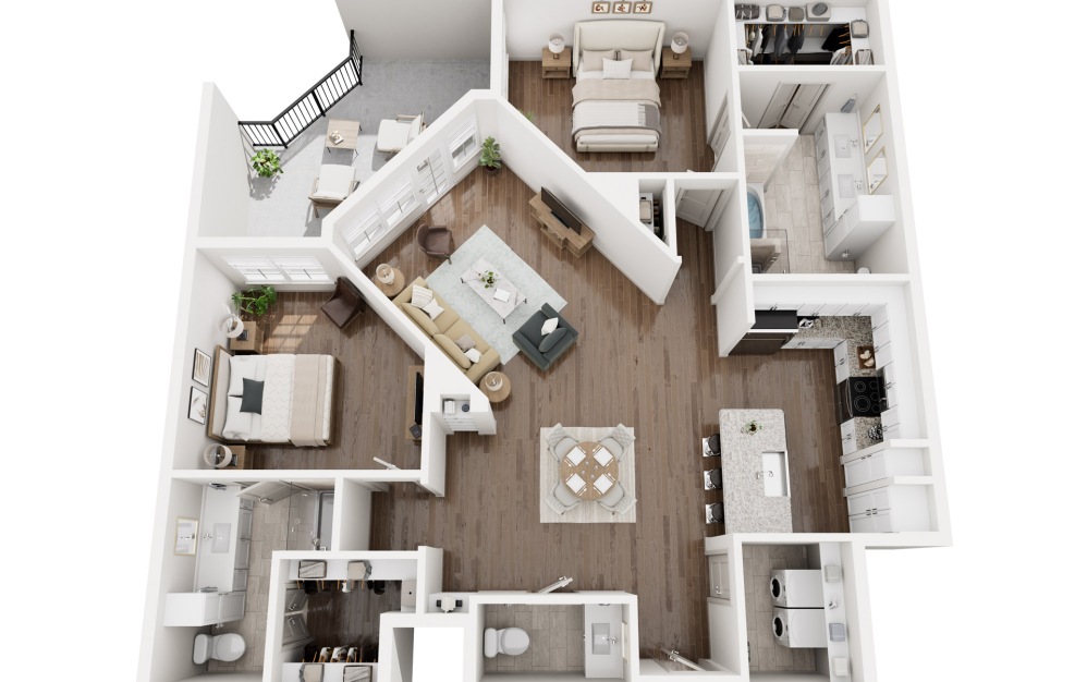 B4 - 2 bedroom floorplan layout with 2.5 bathrooms and 1480 square feet (3D)